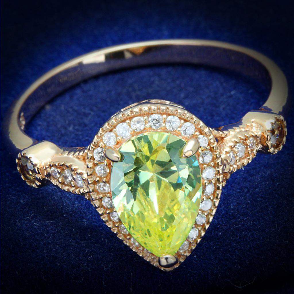 MATS538 - Rose Gold 925 Sterling Silver Ring with AAA Grade CZ in Apple Green color