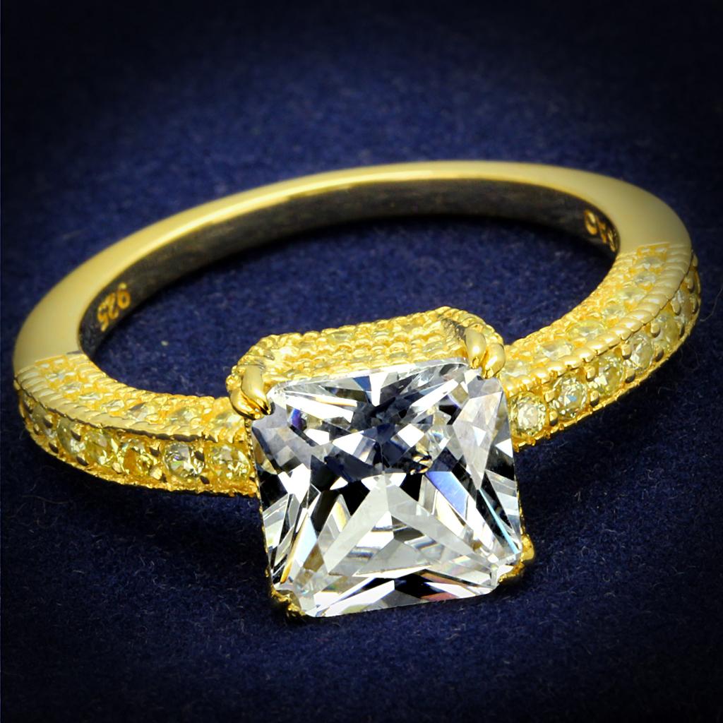 MATS539 - Gold 925 Sterling Silver Ring with AAA Grade CZ in Clear