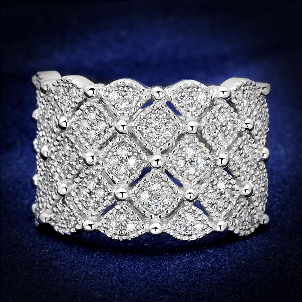 MATS546 - Rhodium 925 Sterling Silver Ring with AAA Grade CZ in Clear
