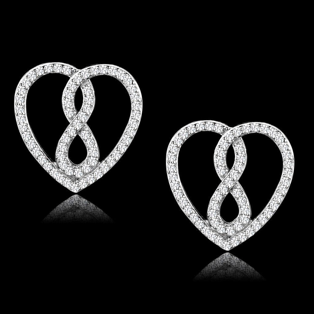 MATS549 - Rhodium 925 Sterling Silver Earrings with AAA Grade CZ in Clear