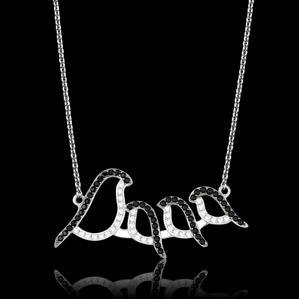 MATS564 - Rhodium + Ruthenium 925 Sterling Silver Chain Pendant with AAA Grade CZ in Clear