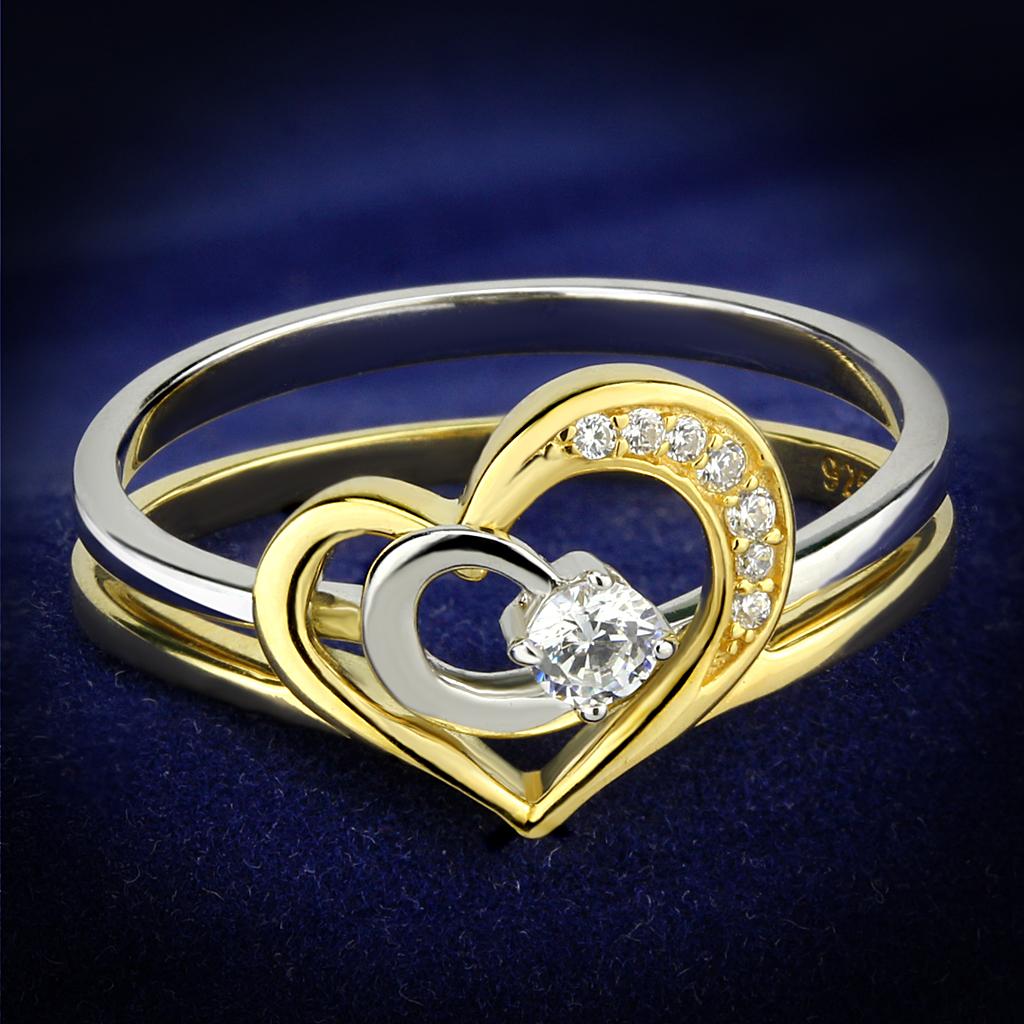 MATS565 - Gold+Rhodium 925 Sterling Silver Ring with AAA Grade CZ in Clear