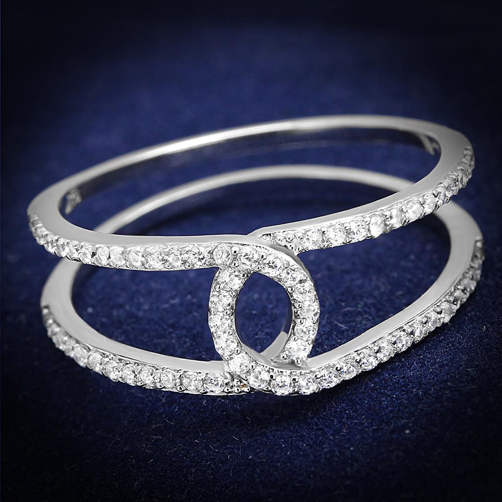 MATS575 - Rhodium 925 Sterling Silver Ring with AAA Grade CZ in Clear