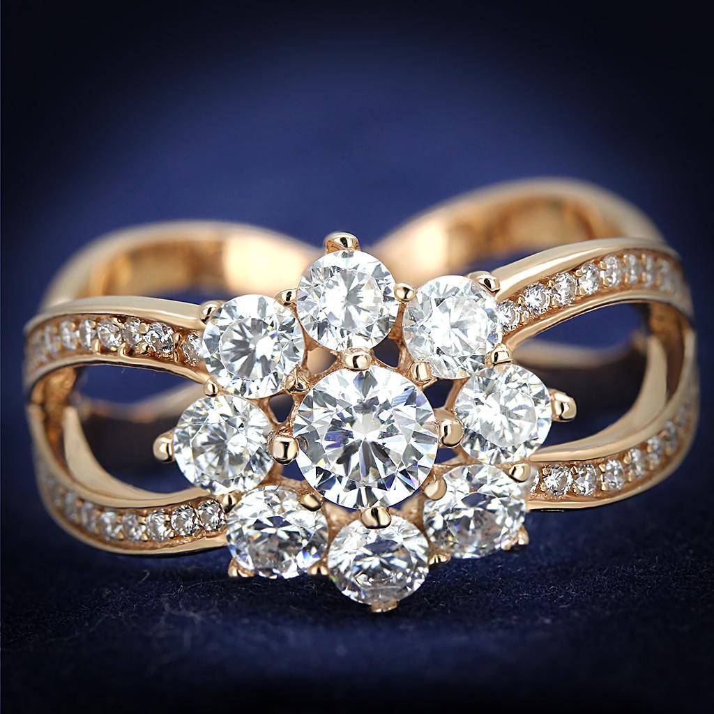 MATS586 - Rose Gold 925 Sterling Silver Ring with AAA Grade CZ in Clear