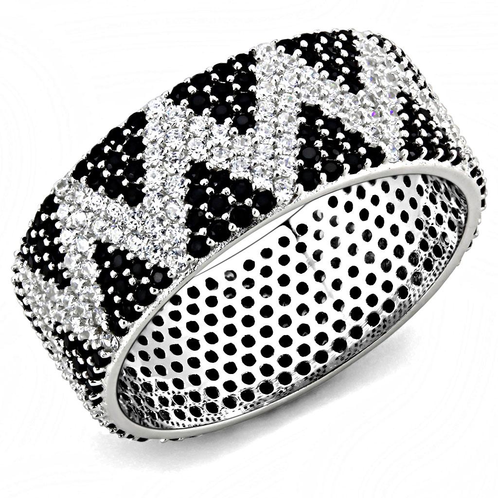 MATS613 - Rhodium 925 Sterling Silver Ring with AAA Grade CZ in Jet