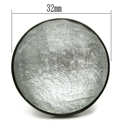 MAVL003 - IP Black(Ion Plating) Brass Ring with Synthetic Synthetic Stone in Light Gray