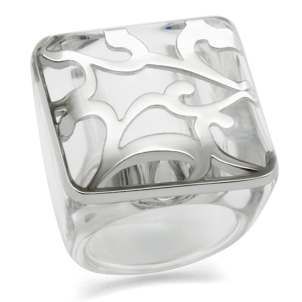 MAVL012 - Rhodium Brass Ring with Synthetic Synthetic Stone in Clear