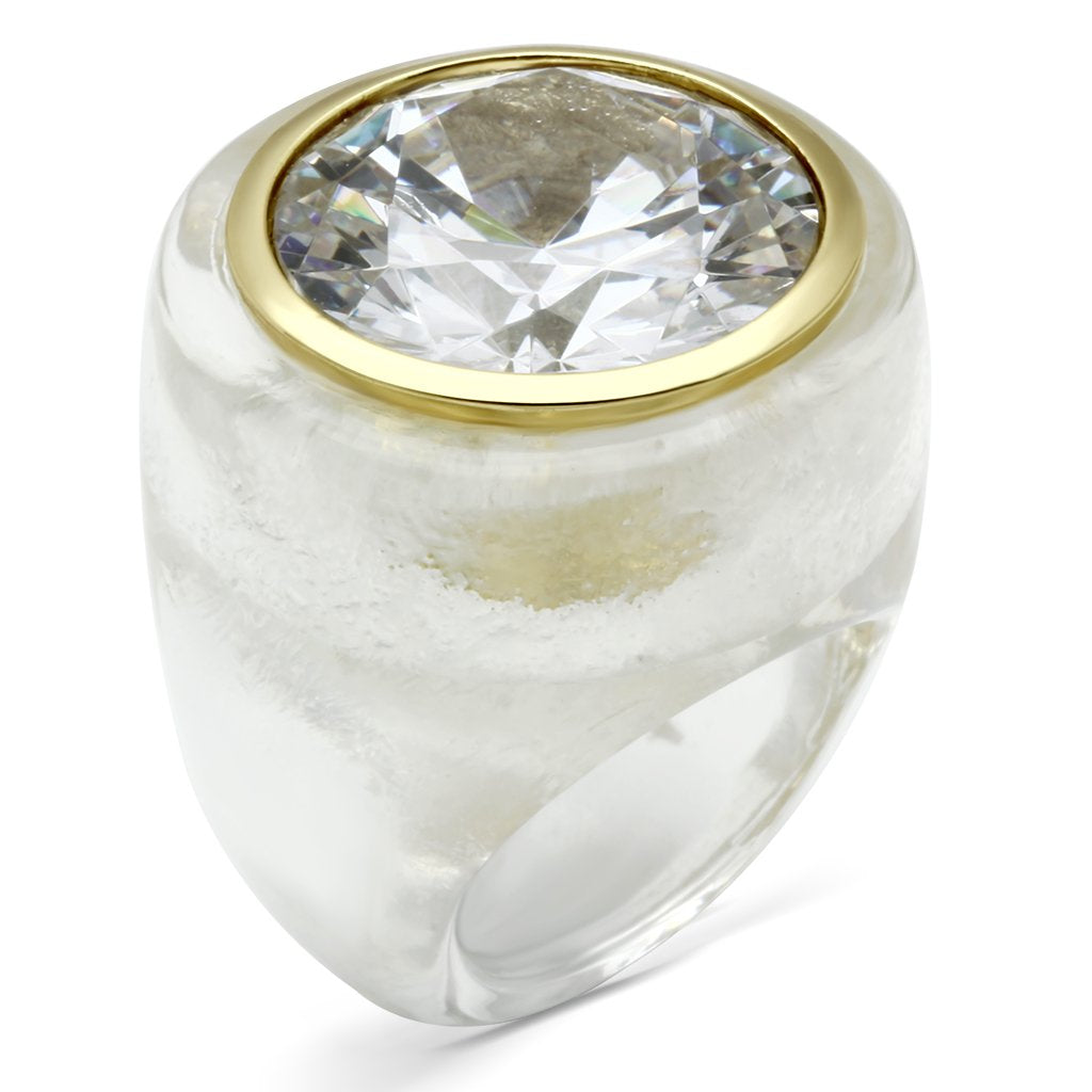 MAVL018 - Gold Brass Ring with AAA Grade CZ in Clear