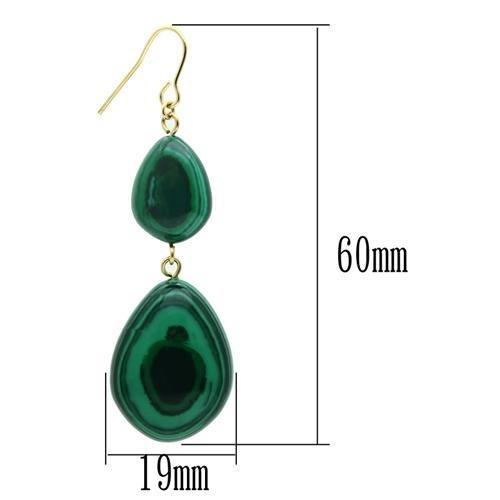 MAVL019 - Gold Brass Earrings with Synthetic MALACHITE in Emerald