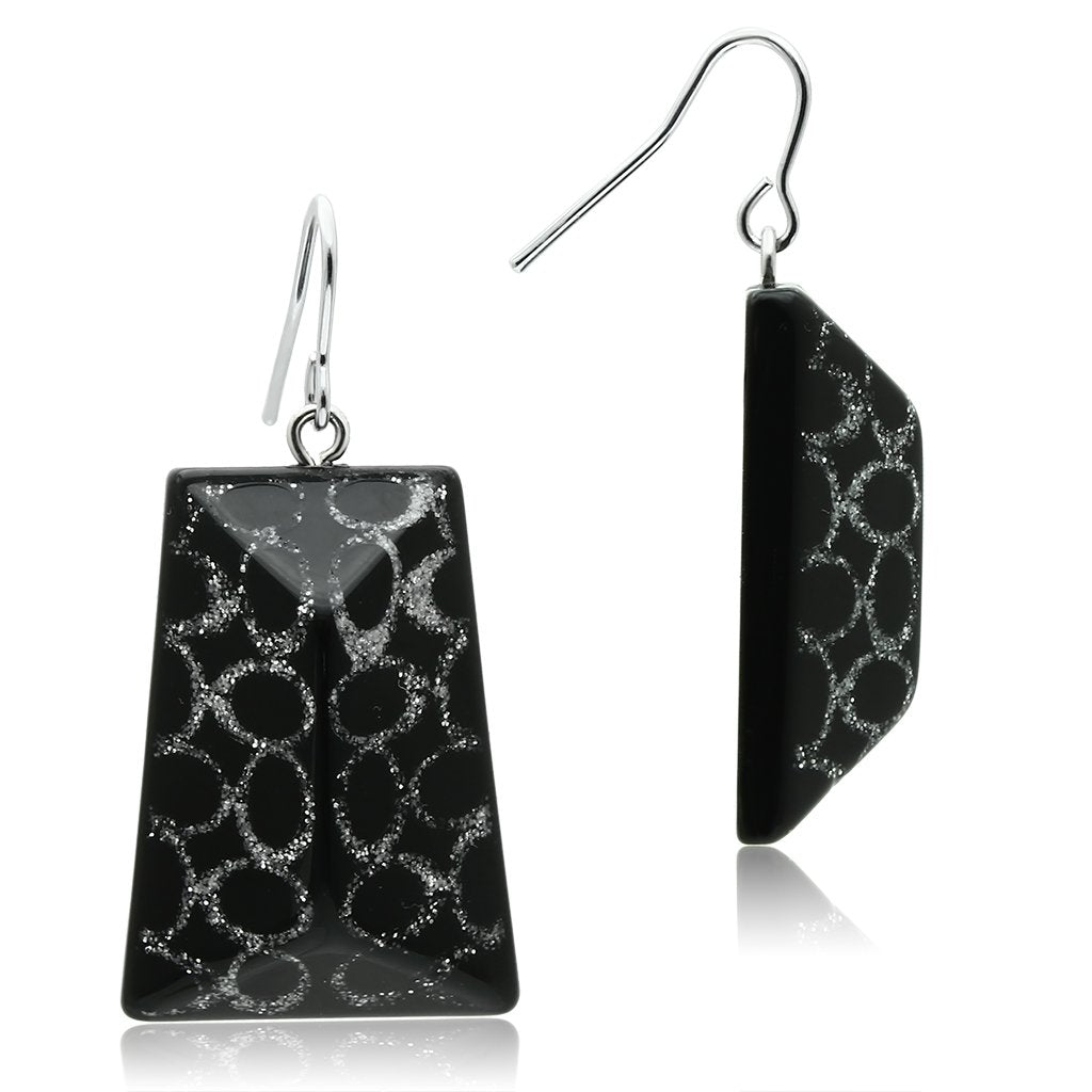 MAVL020 - IP rhodium (PVD) Brass Earrings with Synthetic Synthetic Stone in Jet