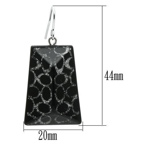 MAVL020 - IP rhodium (PVD) Brass Earrings with Synthetic Synthetic Stone in Jet