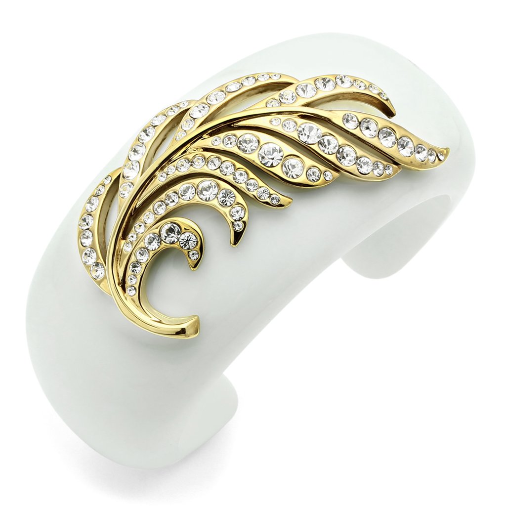 MAVL028 - IP Gold(Ion Plating) Brass Bangle with Synthetic Synthetic Stone in White