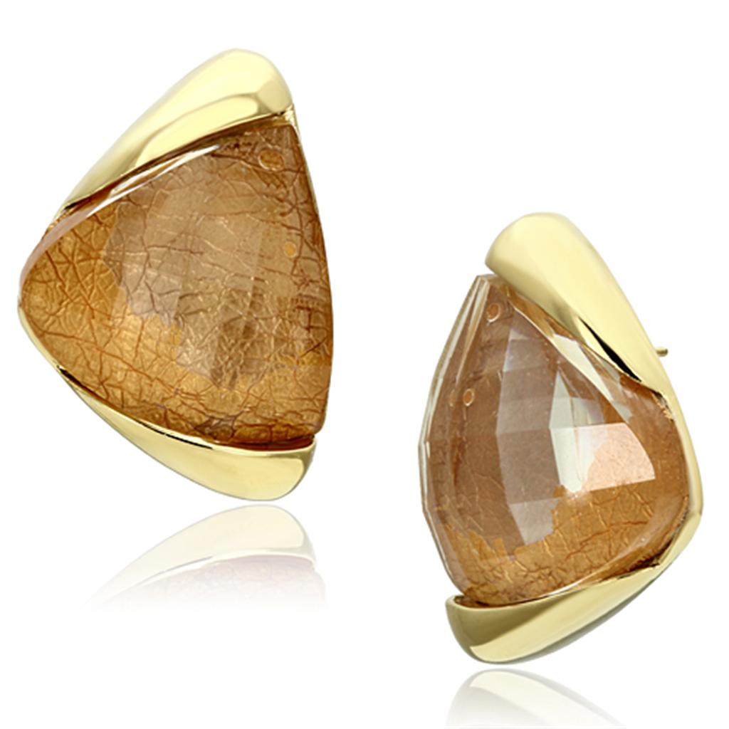 MAVL076 - IP Gold(Ion Plating) Brass Earrings with Synthetic Synthetic Stone in Orange