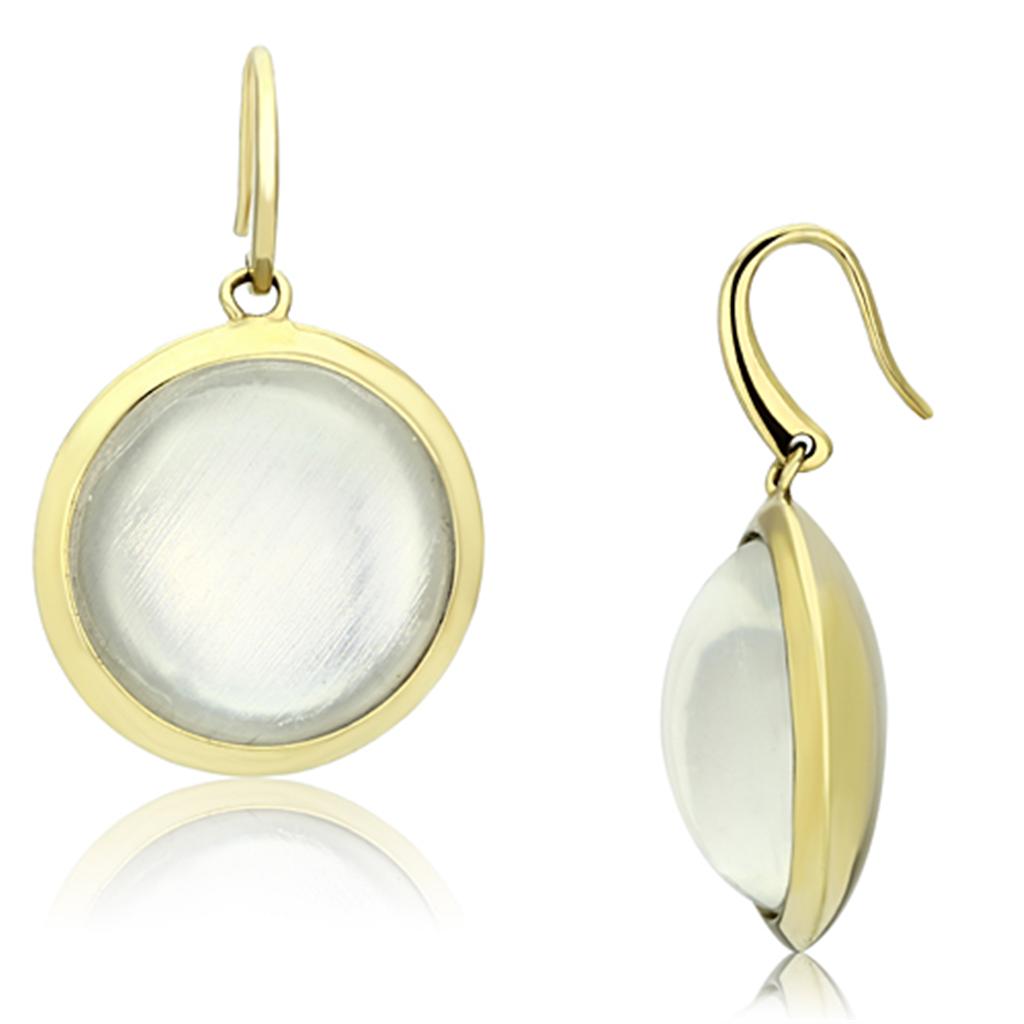 MAVL102 - IP Gold(Ion Plating) Brass Earrings with Synthetic Synthetic Stone in Clear