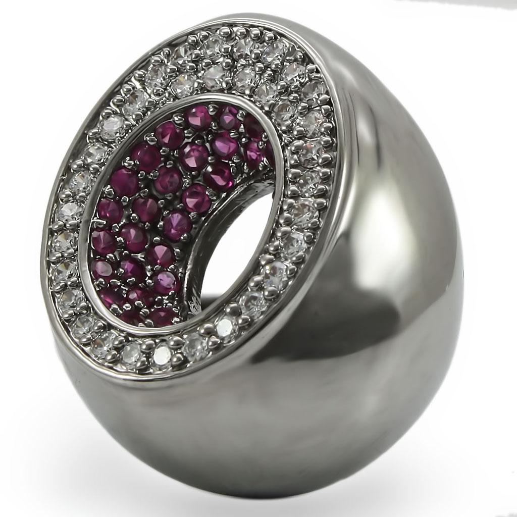 MA0W304 - Ruthenium Brass Ring with Synthetic Garnet in Ruby