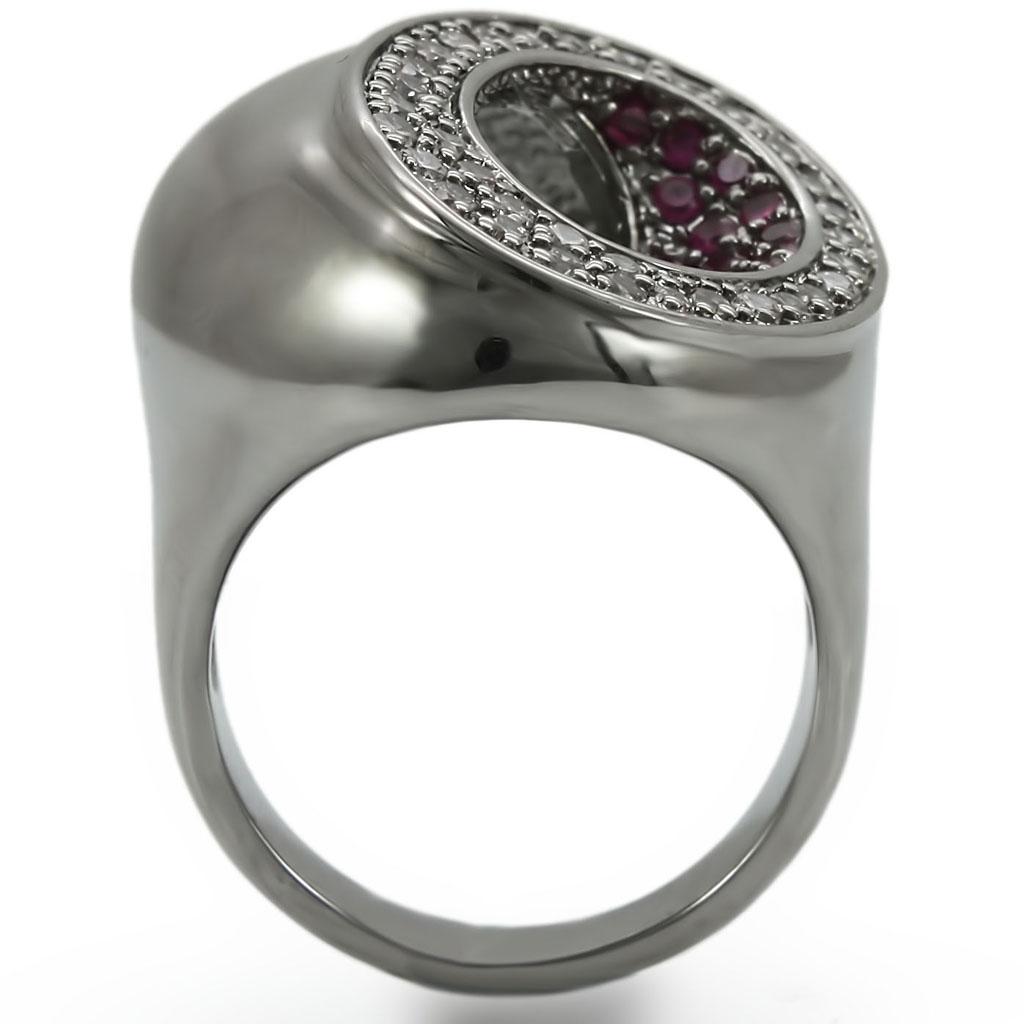 MA0W304 - Ruthenium Brass Ring with Synthetic Garnet in Ruby