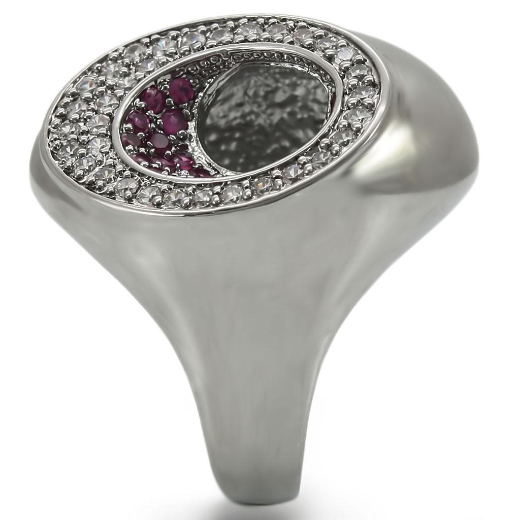 MA0W304 - Ruthenium Brass Ring with Synthetic Garnet in Ruby