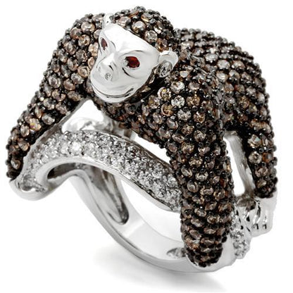 MA0W001 - Rhodium + Ruthenium Brass Ring with AAA Grade CZ  in Champagne