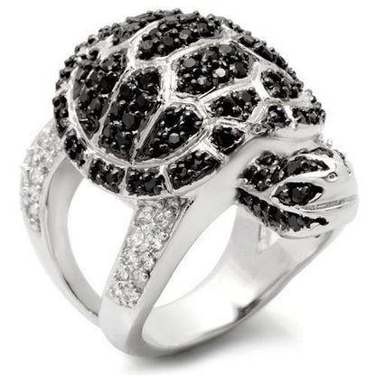 MA0W005 - Rhodium + Ruthenium Brass Ring with AAA Grade CZ  in Jet