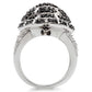 MA0W005 - Rhodium + Ruthenium Brass Ring with AAA Grade CZ  in Jet