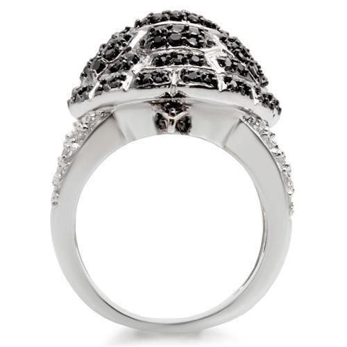 MA0W005 - Rhodium + Ruthenium Brass Ring with AAA Grade CZ  in Jet