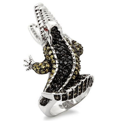 MA0W007 - Rhodium + Ruthenium Brass Ring with AAA Grade CZ  in Multi Color