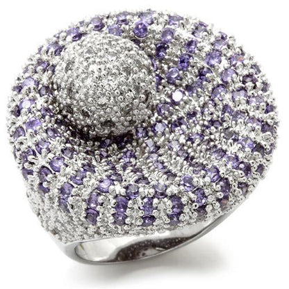MA0W018 - Rhodium Brass Ring with AAA Grade CZ  in Tanzanite