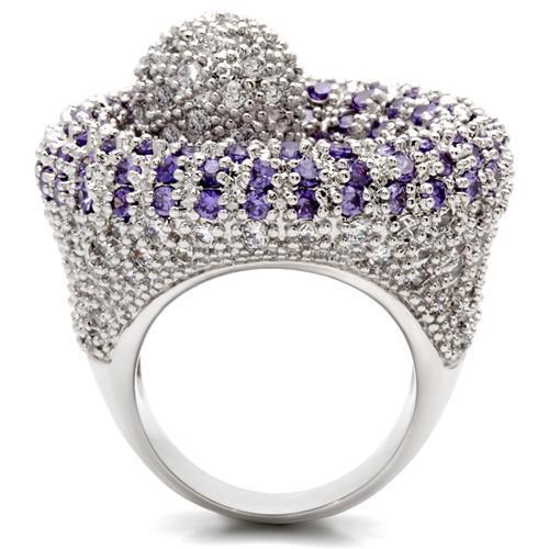 MA0W018 - Rhodium Brass Ring with AAA Grade CZ  in Tanzanite