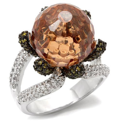 MA0W021 - Rhodium + Ruthenium Brass Ring with AAA Grade CZ  in Champagne