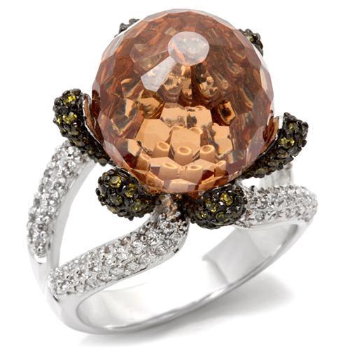 MA0W021 - Rhodium + Ruthenium Brass Ring with AAA Grade CZ  in Champagne