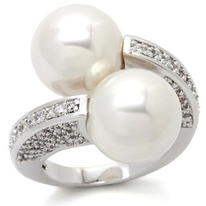 MA0W025 - Rhodium Brass Ring with AAA Grade CZ  in Clear