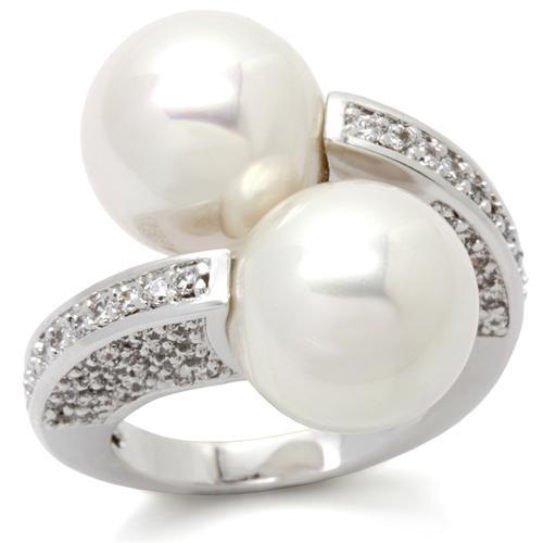 MA0W025 - Rhodium Brass Ring with AAA Grade CZ  in Clear