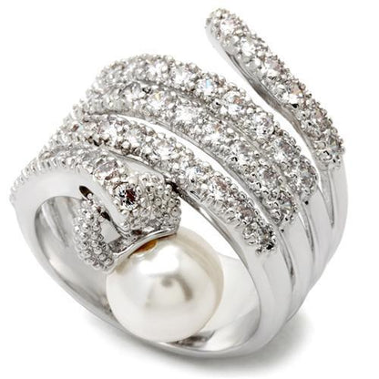 MA0W031 - Rhodium Brass Ring with AAA Grade CZ  in Clear