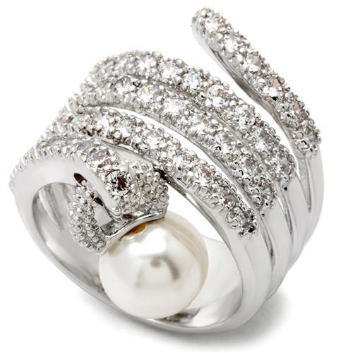 MA0W031 - Rhodium Brass Ring with AAA Grade CZ  in Clear