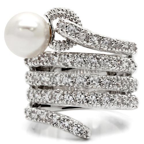 MA0W031 - Rhodium Brass Ring with AAA Grade CZ  in Clear