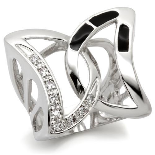 MA0W050 - Rhodium Brass Ring with AAA Grade CZ  in Clear