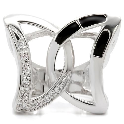MA0W050 - Rhodium Brass Ring with AAA Grade CZ  in Clear