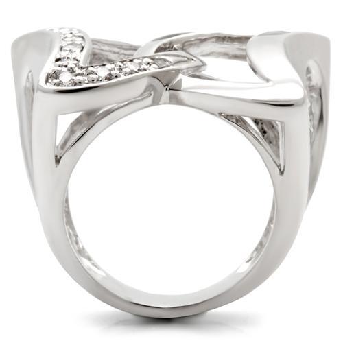 MA0W050 - Rhodium Brass Ring with AAA Grade CZ  in Clear