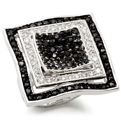 MA0W058 - Rhodium + Ruthenium Brass Ring with AAA Grade CZ  in Jet