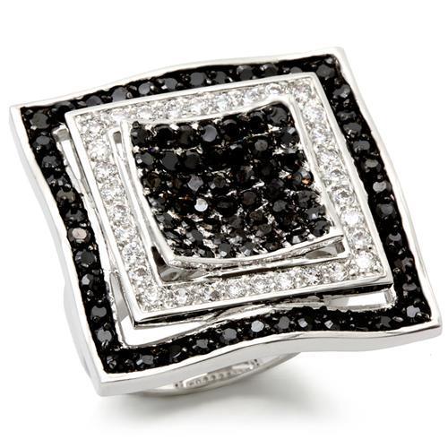 MA0W058 - Rhodium + Ruthenium Brass Ring with AAA Grade CZ  in Jet