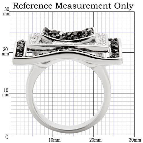 MA0W058 - Rhodium + Ruthenium Brass Ring with AAA Grade CZ  in Jet