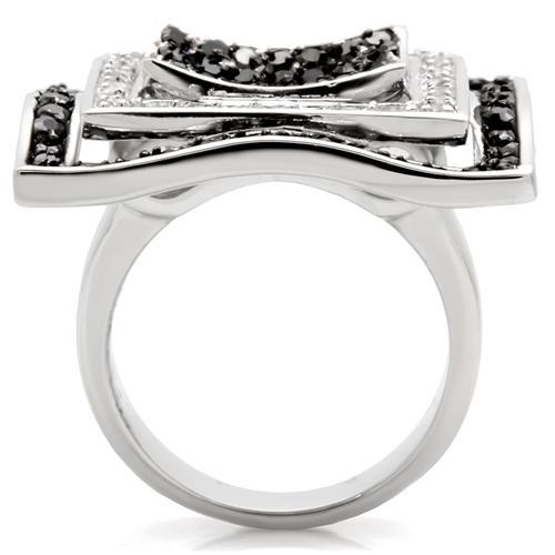MA0W058 - Rhodium + Ruthenium Brass Ring with AAA Grade CZ  in Jet