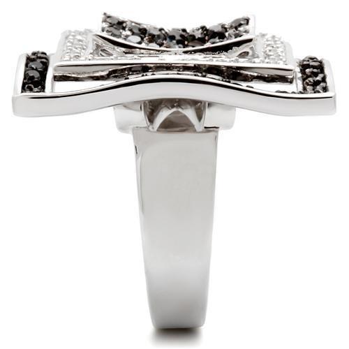 MA0W058 - Rhodium + Ruthenium Brass Ring with AAA Grade CZ  in Jet
