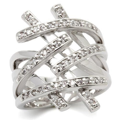 MA0W061 - Rhodium Brass Ring with AAA Grade CZ  in Clear