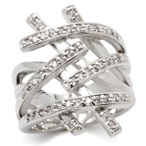 MA0W061 - Rhodium Brass Ring with AAA Grade CZ  in Clear