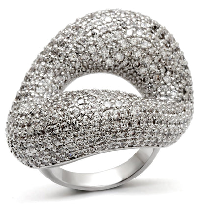 MA0W066 Rhodium Brass Ring with AAA Grade CZ in Clear