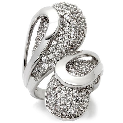 MA0W118 - Rhodium Brass Ring with AAA Grade CZ  in Clear