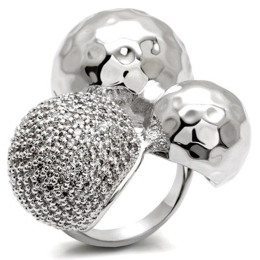 MA0W121 - Rhodium Brass Ring with AAA Grade CZ  in Clear