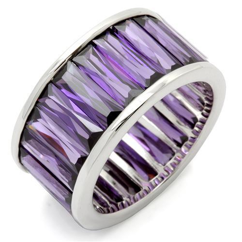 MA0W128 - Rhodium Brass Ring with AAA Grade CZ  in Amethyst