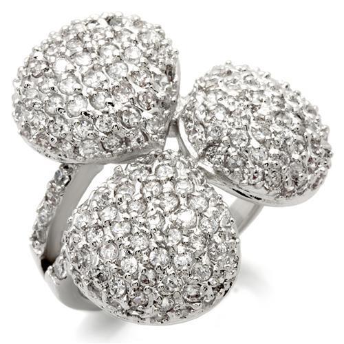 MA0W145 - Rhodium Brass Ring with AAA Grade CZ  in Clear